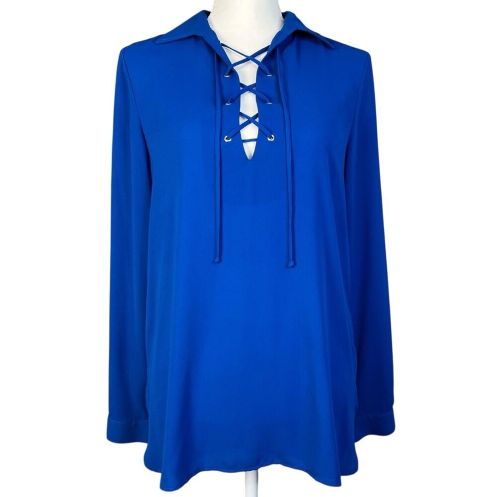 Karen Kane Blue Lace Up Blouse Tunic Top Women’s Size Small - Picture 1 of 6